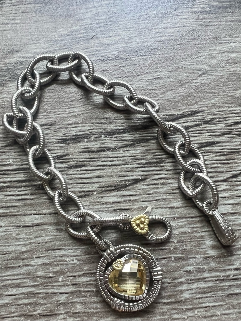 Judith Ripka 18k gold and 925 Sterling Silver 7.5” bracelet with citrine heart